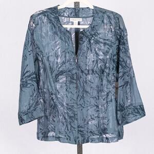 Boho Sheer Burnout Jacket Blue Artsy Womens Size MEDIUM Coastal Casual Lagenlook